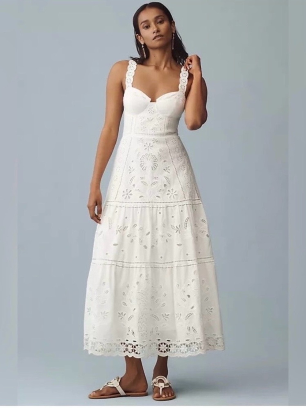 NEW FARM Rio White Richillieu Sleeveless Midi Dress Broderie Anglaise Lace XL